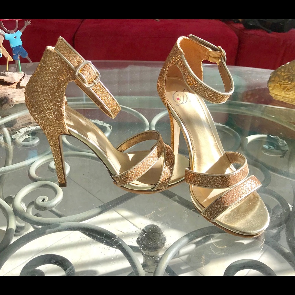 Glittery Gold Heels with Back Strap
